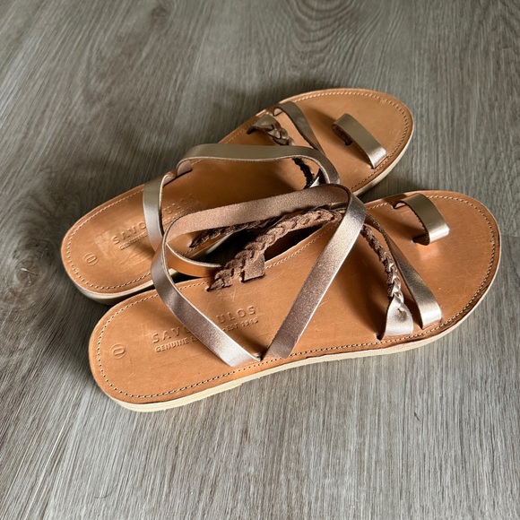 Savopoulos Greek Rose Gold Strappy Leather Sandals - Picture 5 of 10